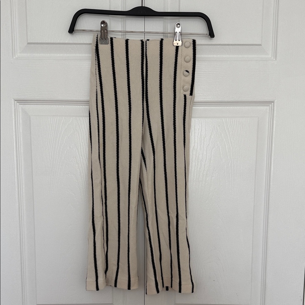 Zara Cream Knit Pants with Black Stripes